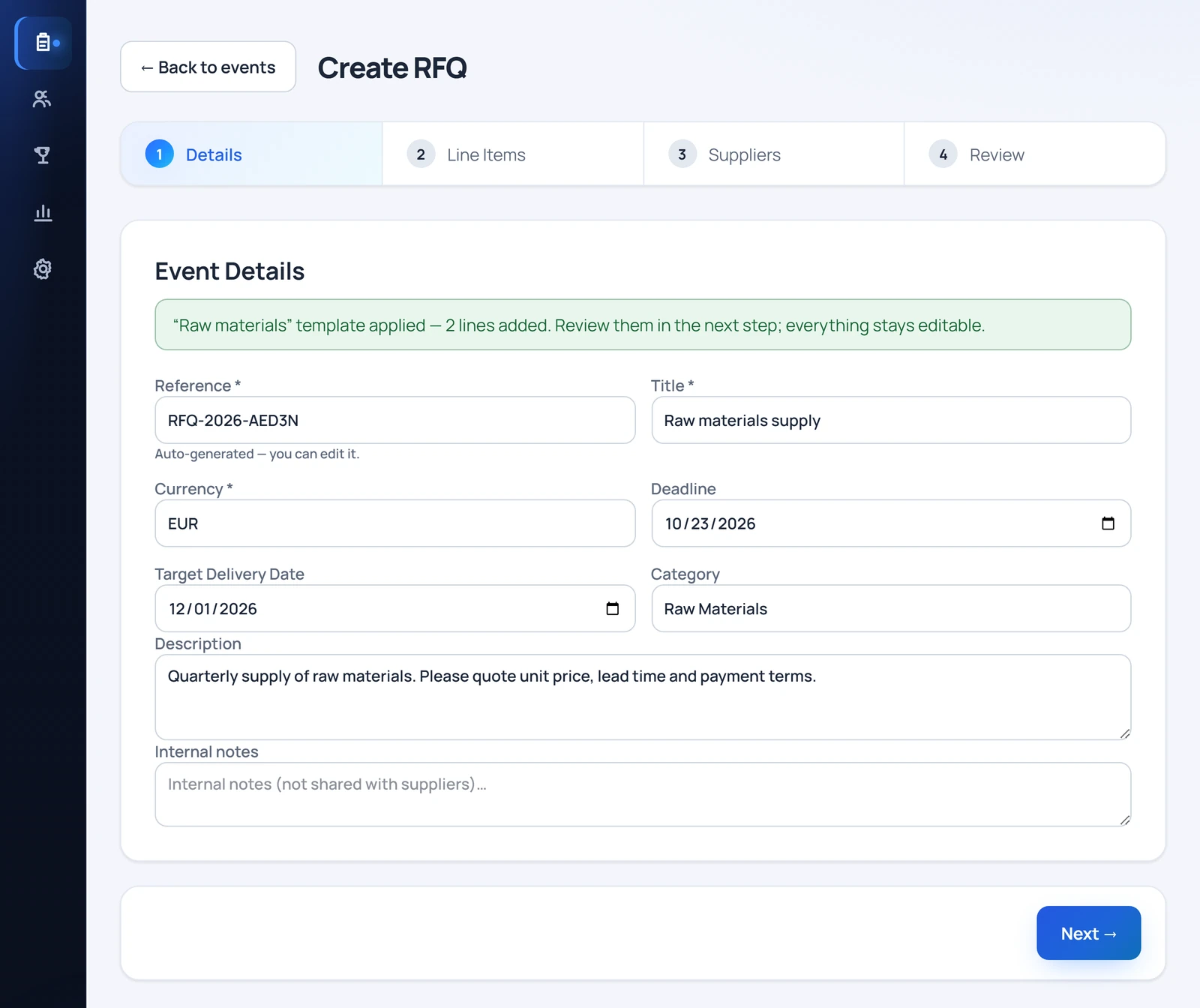 Ariavel Sourcing — Run supplier RFQs without spreadsheets
